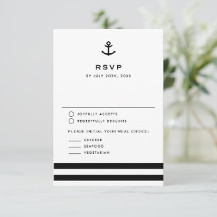 Moderne schwarze und weiße Anker-nautische Hochzei RSVP Karte