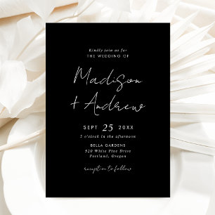 Moderne schwarze und weiße Casual-Script-Hochzeit Einladung