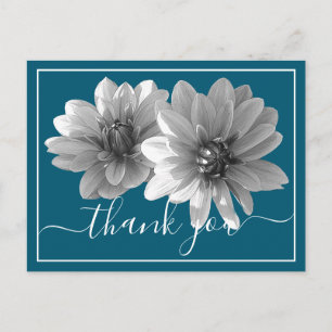 Moderne schwarze und weiße Dahlie Botanisch Danke Postkarte