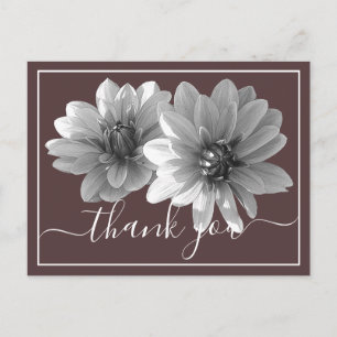 Moderne schwarze und weiße Dahlie Botanisch Danke Postkarte