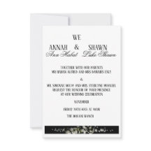 Moderne schwarze und weiße florale Hochzeitseinlad