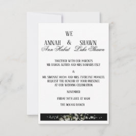 Moderne schwarze und weiße florale Hochzeitseinlad Einladung