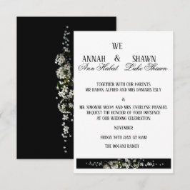Moderne schwarze und weiße florale Hochzeitseinlad Einladung