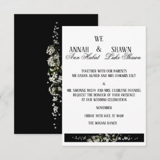 Moderne schwarze und weiße florale Hochzeitseinlad Einladung
