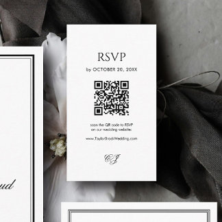 Moderne schwarze und weiße Hochzeits-RSVP-QR-Code Begleitkarte