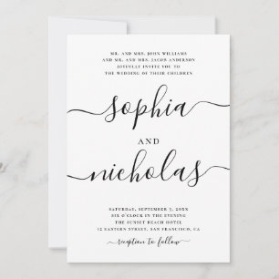 Moderne schwarze und weiße Kalligrafie-Hochzeit - Einladung