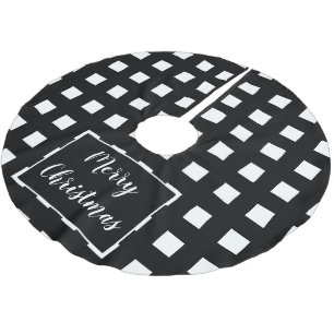 Moderne schwarze und weiße karierte Weihnachten Polyester Weihnachtsbaumdecke