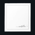Moderne schwarze und weiße Mädchenschrift Notizblock<br><div class="desc">Fügen Sie Ihren individuelle Name zu diesem eleganten, minimalistischen Notizblock hinzu. Fühlen Sie sich frei zu personalisieren und anpassen. Die Optionen Bearbeiten und Farbe stehen zur Verfügung.</div>