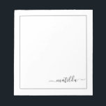 Moderne schwarze und weiße Mädchenschrift Notizblock<br><div class="desc">Fügen Sie Ihren individuelle Name zu diesem eleganten,  minimalistischen Notizblock hinzu. Fühlen Sie sich frei zu personalisieren und anpassen. Die Optionen Bearbeiten und Farbe stehen zur Verfügung.</div>