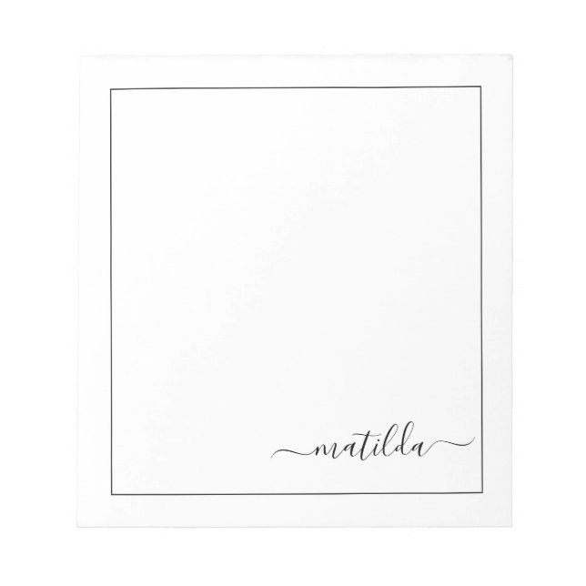 Moderne schwarze und weiße Mädchenschrift Notizblock (Vorderseite)