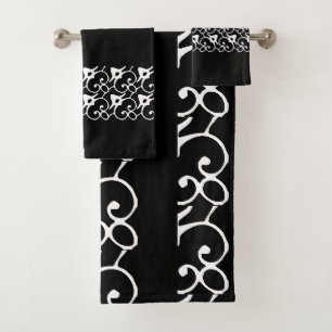 Moderne schwarze und weiße Polka-Punkte Badhandtuch Set