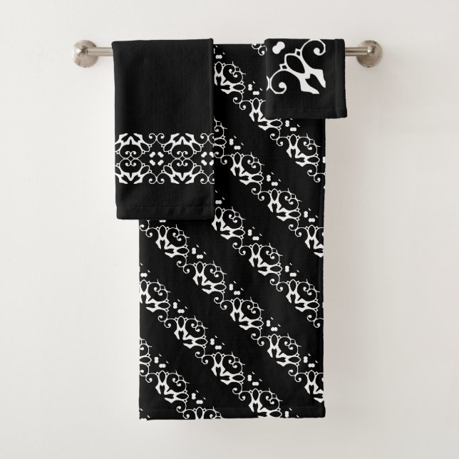 Moderne schwarze und weiße Polka-Punkte Badhandtuch Set (Insitu)