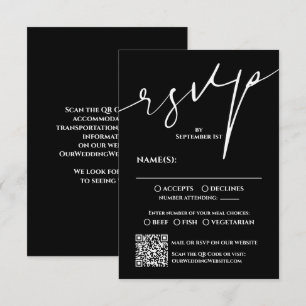 Moderne schwarze und weiße QR-Code-Hochzeit RSVP Karte