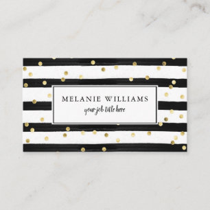 Moderne schwarze und weiße Streifen Gold Polka Pu Visitenkarte
