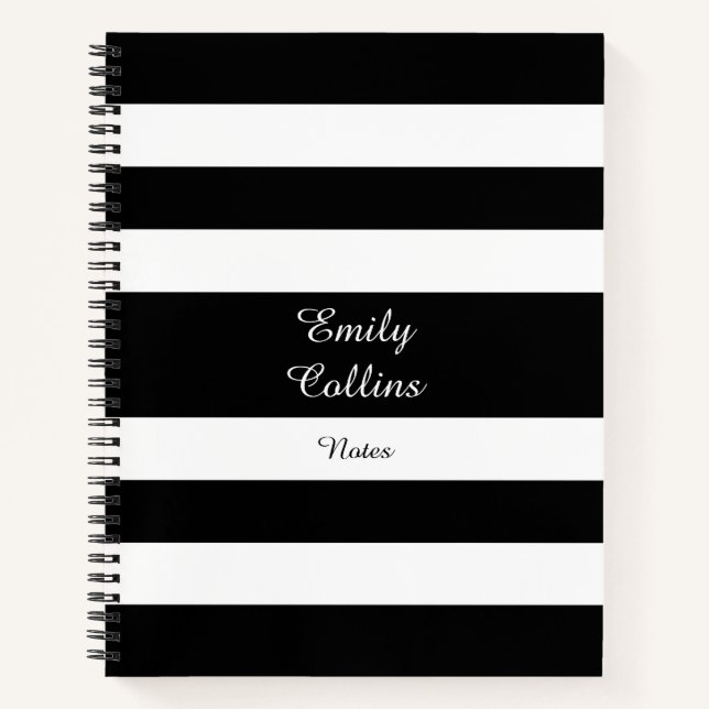 Moderne schwarze und weiße Streifen Notizbuch (Vorderseite)
