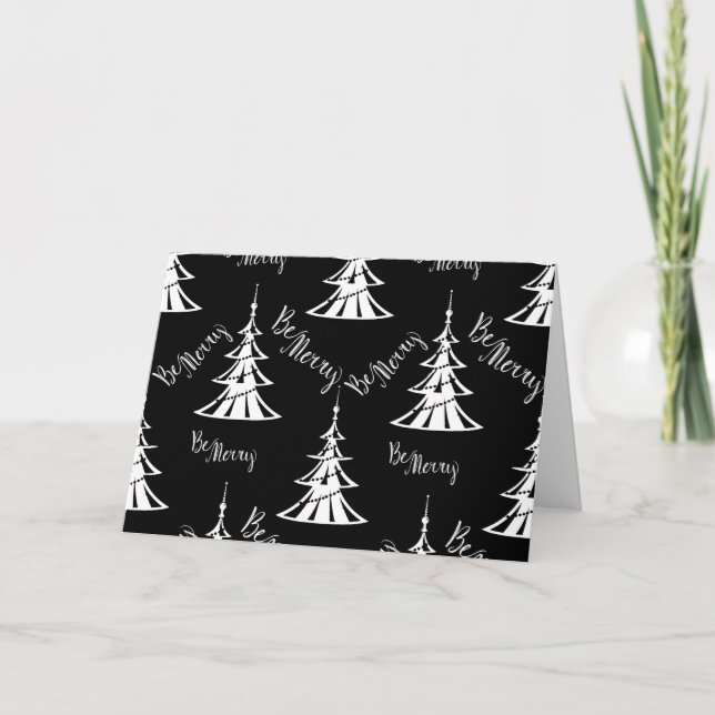 Moderne schwarze und weiße Weihnachtsbaumen Weihna Karte (Vorderseite)