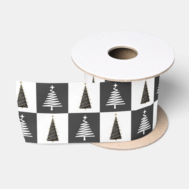 Moderne schwarze und weiße Weihnachtsbaumstämme Satinband (Spule)