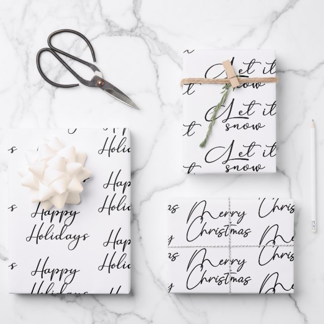 Moderne schwarze und weiße Weihnachtszitate Geschenkpapier Set (Vorderseite)