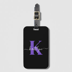 Moderne schwarze violette Schriftmonogramm Gepäckanhänger
