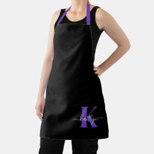 Moderne schwarze violette Schriftmonogramm Schürze