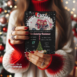 Moderne schwarze Weihnachtsfoto-Graffiti-Party Einladung