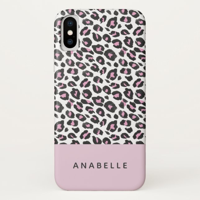 Moderne Schwarze, Weiß und Pfirsichtierleopard Case-Mate iPhone Hülle (Rückseite)