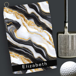 Moderne schwarze weiße goldene Marmor-Personalisie Golfhandtuch