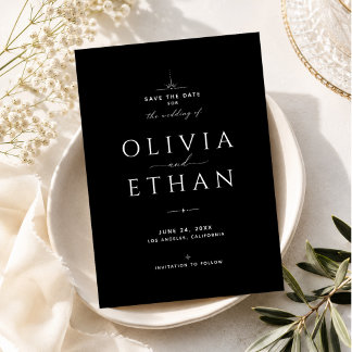 Moderne Schwarze Weiße Hochzeit - Termin vormerken Einladung