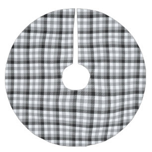 Moderne schwarze weiße karierte Gingham-Grafik Polyester Weihnachtsbaumdecke