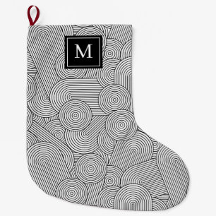 Moderne schwarze weiße monogrammierte Initiale im Großer Weihnachtsstrumpf