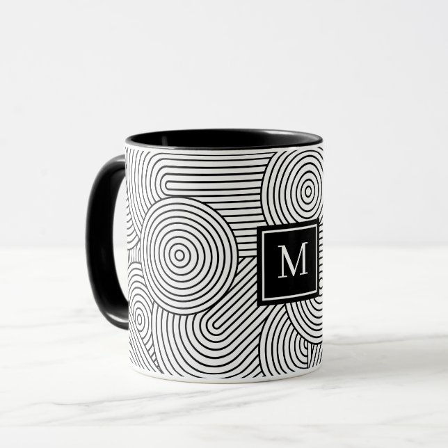 Moderne schwarze weiße monogrammierte Initiale im  Tasse (Vorderseite Links)