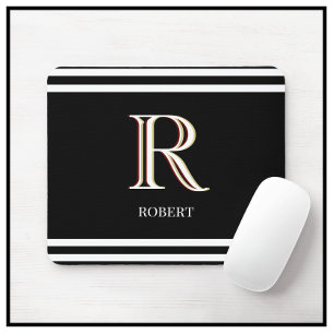 Moderne schwarze weiße personalisierte Monogramm N Mousepad