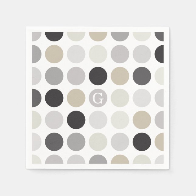 Moderne schwarze weiße Punkte Muster Monogramm Serviette (Vorderseite)