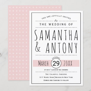 Moderne schwarze, weiße Typografie Rosa Hochzeit Einladung