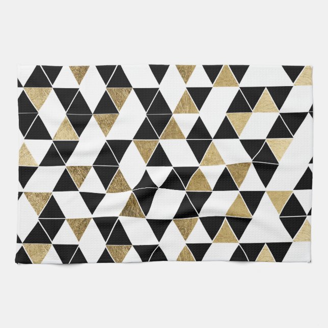 Moderne Schwarze, weiße und Imitat-Golddreiecke Handtuch (Horizontal)