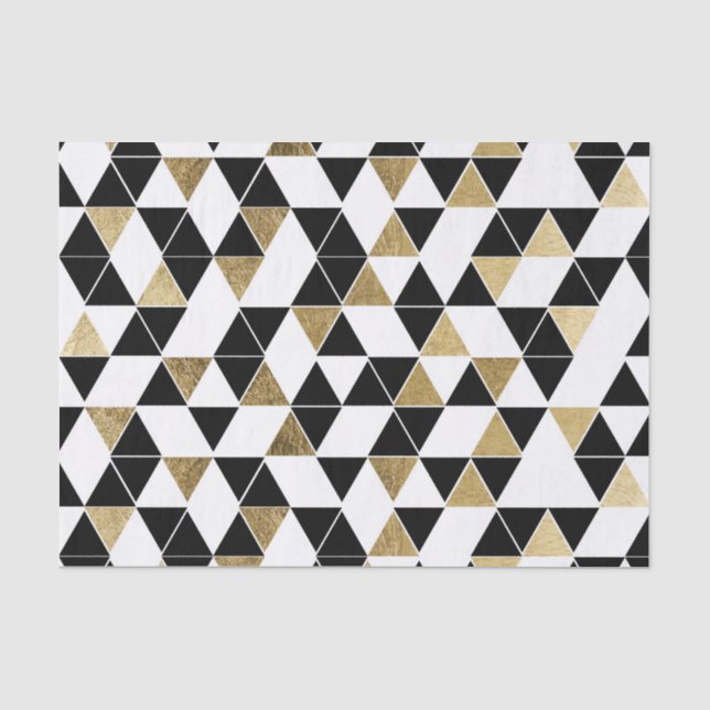 Moderne Schwarze, weiße und Imitat-Golddreiecke Seidenpapier (Vorderseite)