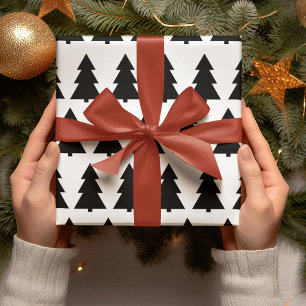 Moderne schwarze Winterbaum-Weihnachten Geschenkpapier