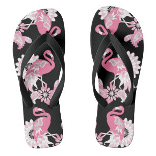 Moderne schwarze wunderliche tropische Vogel Rosa  Flip Flops