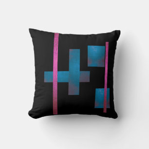 Moderne schwarze Wurfkissen mit blauem Kreuz und r Kissen