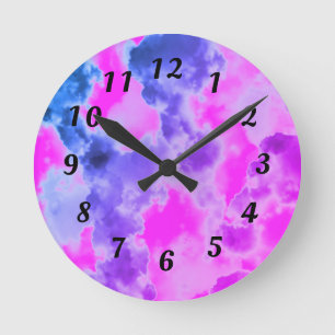 Moderne schwarze Zahlen farbige Wolkendecke Runde Wanduhr