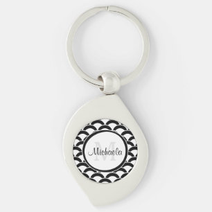 Moderne Schwarzweiss-Kamm-Muscheln Monogramm und Schlüsselanhänger