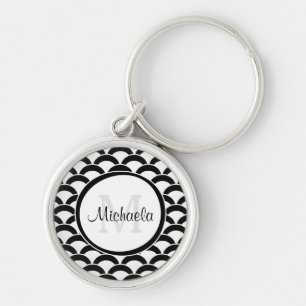 Moderne Schwarzweiss-Kamm-Muscheln Monogramm und Schlüsselanhänger