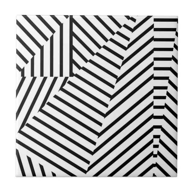 Moderne Schwarzweiss-Streifen-geometrisches Muster Fliese (Vorderseite)