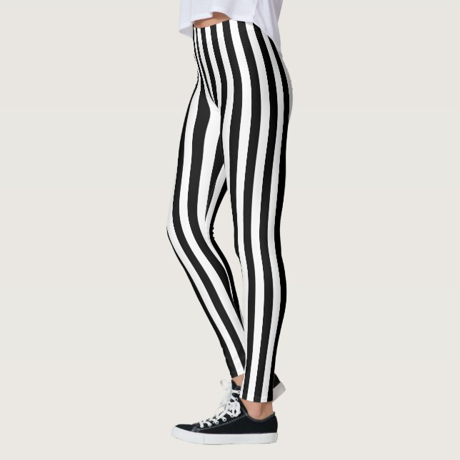 Moderne Schwarzweiss-Streifenmuster-Leggings Leggings (Links)