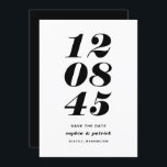 Moderne Schwarzweiß-Weiß-Datums-Typografie Save The Date<br><div class="desc">Modern Schwarz-Weiß-Fett Datum Typografie Save the Date | Eine individuell anpassbare, Save the Date flache Karte mit fett formatierter Typografie und Streifen. Diese stilvolle Save the Date-Karte eignet sich für jedes Hochzeitsthema und jede Jahreszeit. Sie können die Karte weiter anpassen, indem Sie das Muster in ein anderes Foto oder ein...</div>