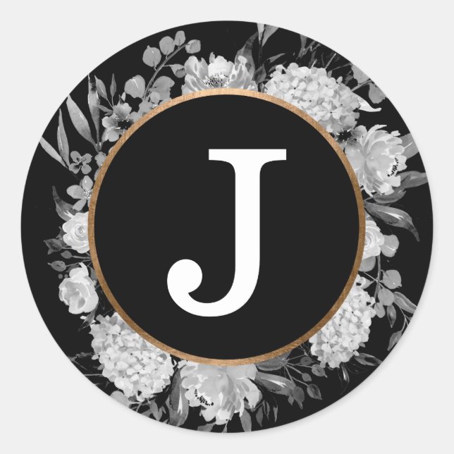 Moderne Schwarzweißfarben-Monogramm-Imitat Runder Aufkleber (Vorderseite)