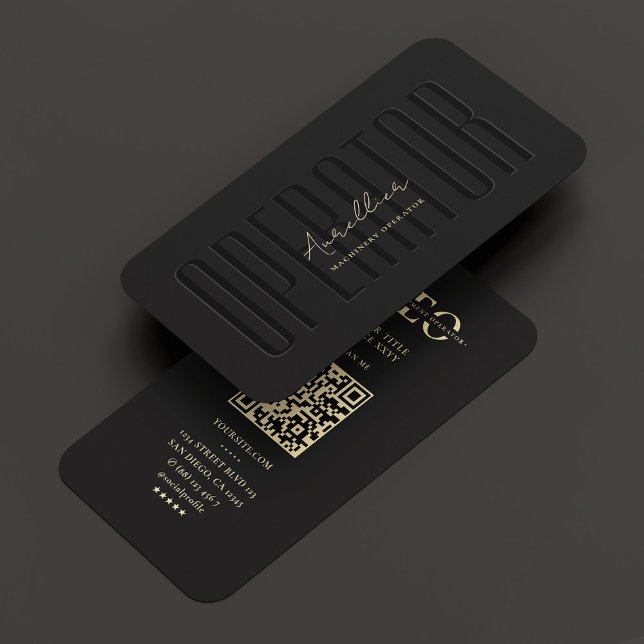 Moderne schwere Ausrüstung, schwarzes Monogramm QR Visitenkarte (Modern Operator Heavy Equipment Black Monogram QR Business Card
)
