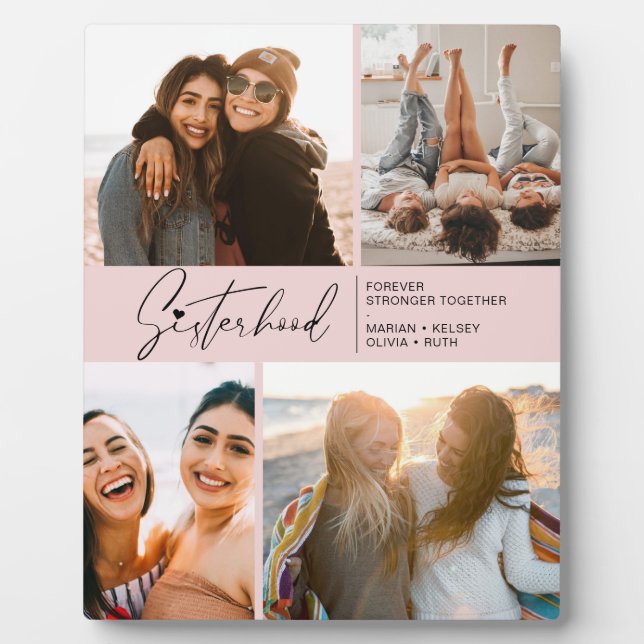 Moderne Schwesternfotografie Collage Blush Pink Fotoplatte (Vorderseite)