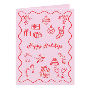 Moderne Scribble-Illustration Doodle Pink und Rot Feiertagskarte