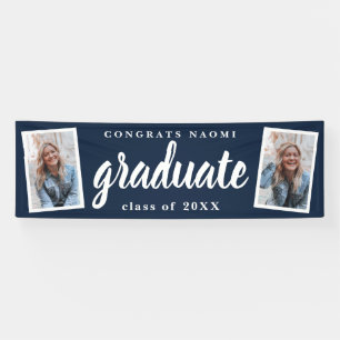 Moderne Script 2 Foto Graduation Party Banner